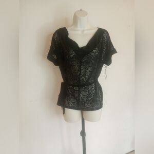 Nue Options Black Sheer Overlay Top Sz M